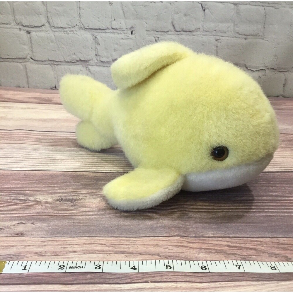 Vintage Dan Brechner Plush Fish Whale Yellow White Stuffed Animal Toy 8"
